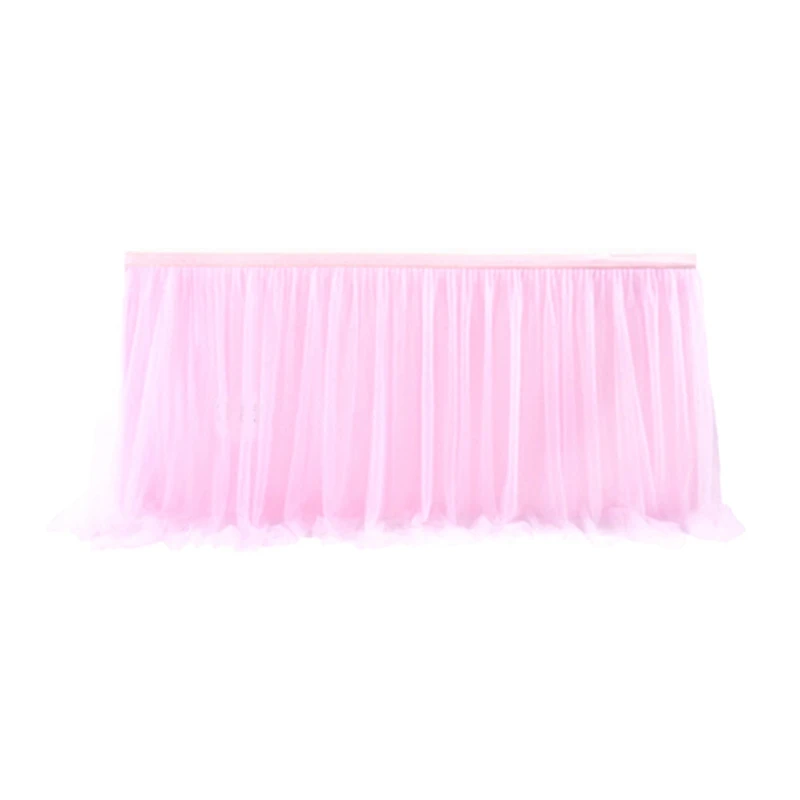 Tulle Table Skirt Table Cover Pink Birthday Wedding Decor Table Cloth Cake Dessert Arrangement Durable (4Ft)