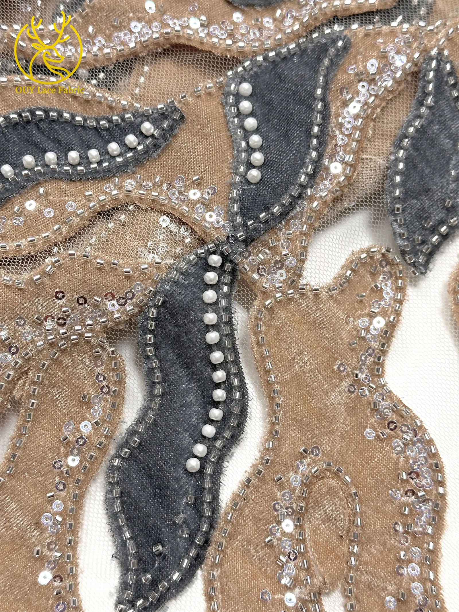 Roter Samtstoff mit Perlen und Pailletten, Spitzenstoff 2026, eleganter bestickter Tüllstoff für Bräutigam, französisches Hochzeitskleid, Abendkleid, zum Nähen, 5 Yards – Detail 10