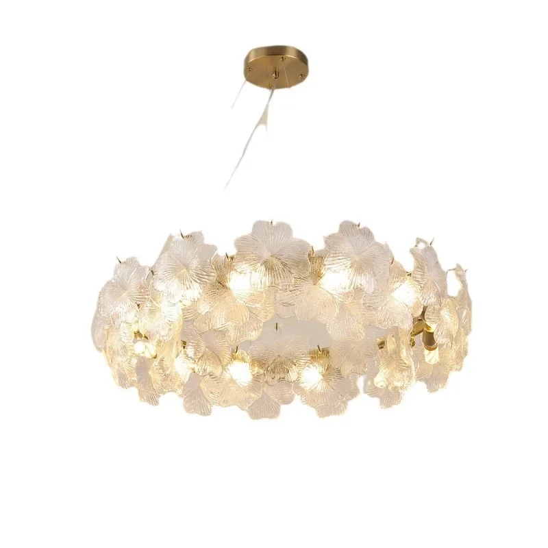 French living room chandelier creative light luxury cream wind hall crystal lamp full spectrum
