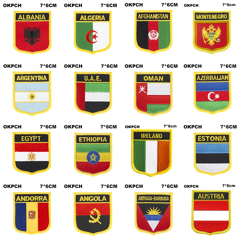 Shield Shape Flag Patches Poland Bolivia Belize Botswana Bhutan Burkina Faso Burundi North Korea Equatorial Guinea