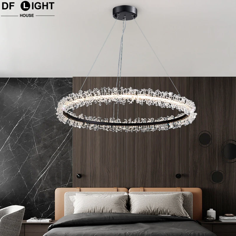 Imagem -02 - Circular Led Cristal Lustres Teto Clássico Lâmpada Pingente Sala de Estar Sala de Jantar Quarto Luz Pendurada Criativa Decoração Lustre