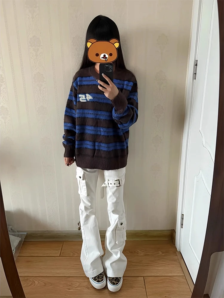 

American High Street Vibe White Tie-Dye Jeans Men's Women's Slim Fit Micro Flare Workwear Pants High Waist Denim Jeans
