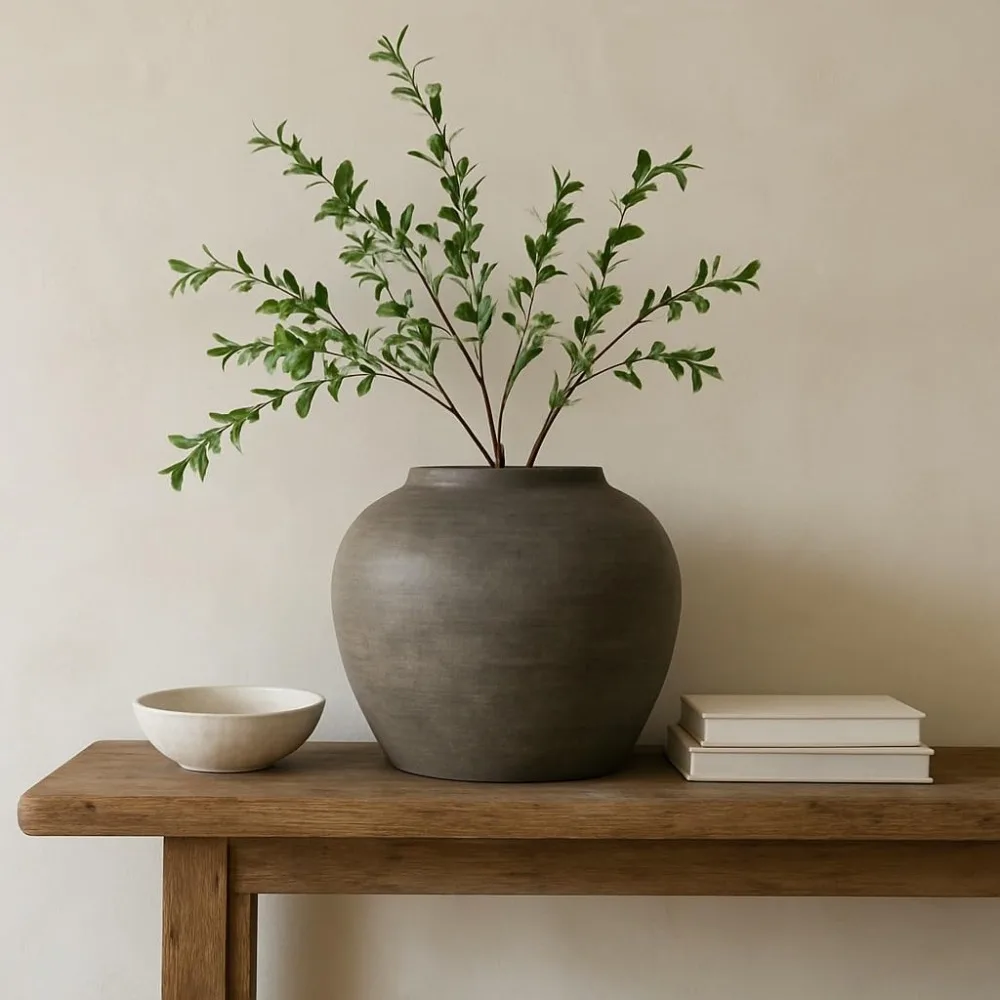 Rustic Vintage Pottery Jar, Charcoal Gray Handmade Vase, Farmhouse Decorative Accent, Varying Sizes & Colors