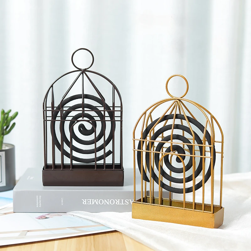 1PC Creative Bird Cage Mosquito Incense Holder Box Can Hang Metal Iron Tray Incense Burner