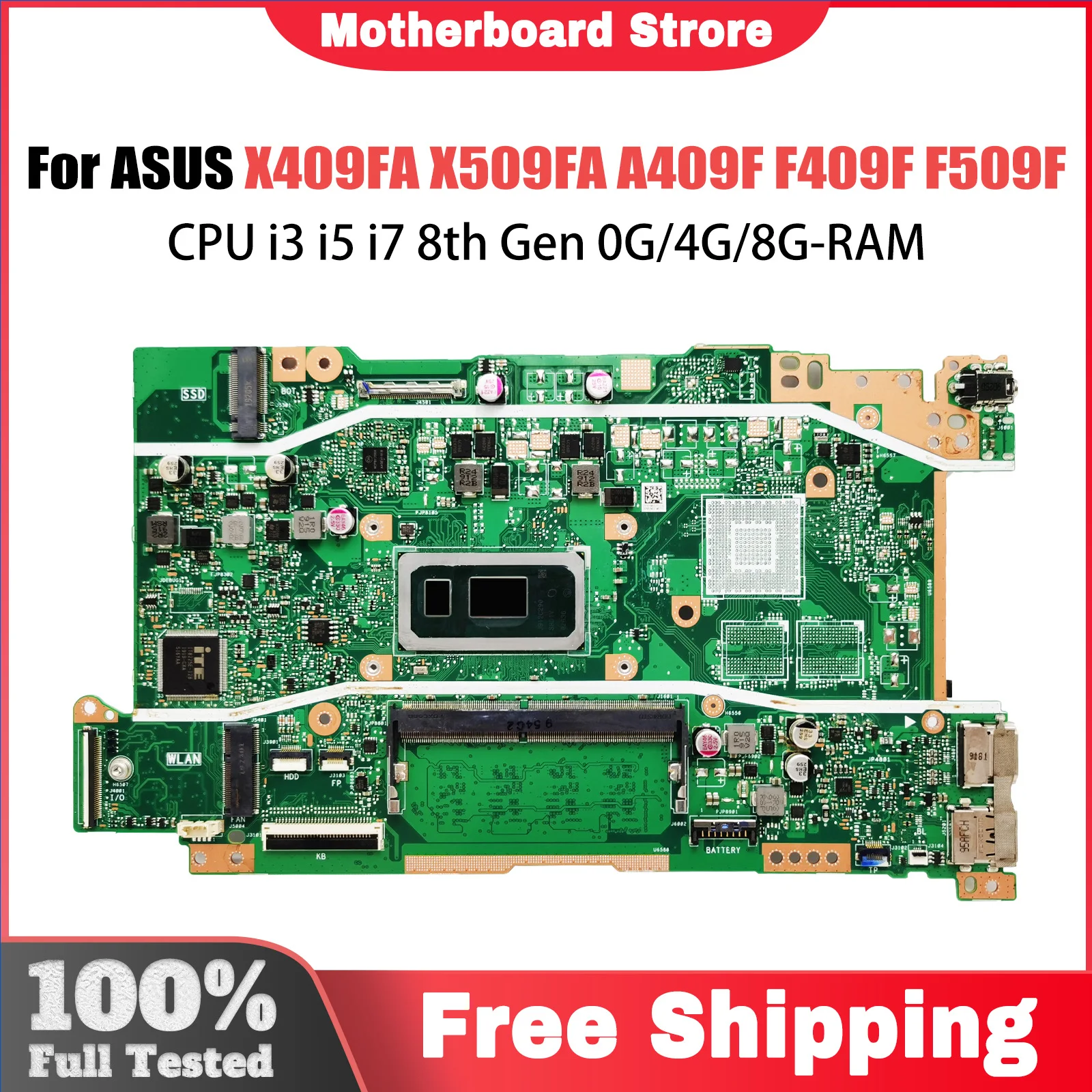 X409FA Mainboard For ASUS X509FA A409F F409F F509F A509F Laptop Motherboard CPU i3 i5 i7 8th Gen 0G/4G/8G-RAM