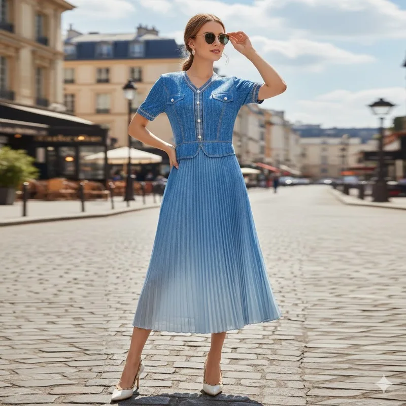 

Miyake Джинсовые плиссированные платья Plisse 2026 Весна Лето Новая мода Тонкая длинная юбка с принтом в складку Длинная юбка женская