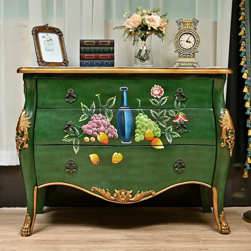 

American painted hand-painted solid wood water-based paint entrance ,partition decoration retro green sofa side cabinet