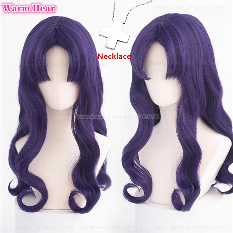 High Quality Anime EVA Synthetic Katsuragi Misato Katsuragi Cosplay Wig 55cm Purple Wavy Heat Resistant Hair Woman Wigs +Wig Cap