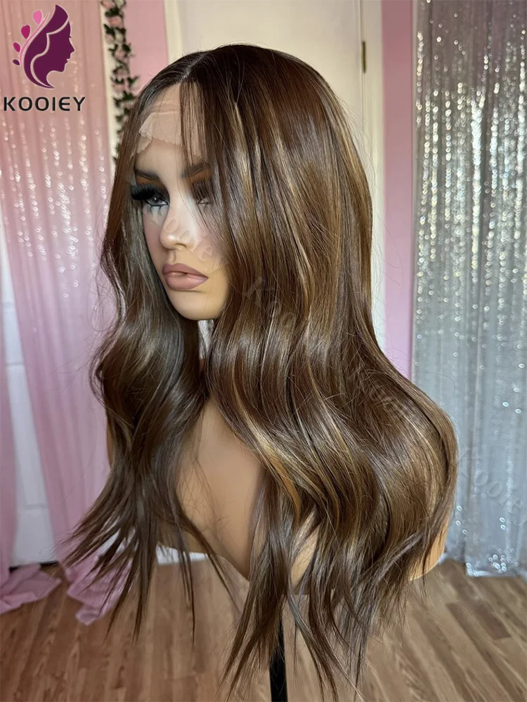 13x6 Hoogtepunt Ombre Wave Kant Voor Menselijk Haar Pruiken Honingblond Gekleurde Bruine Wortels 5x5 Zijden Top sluiting Pruiken Voor Zwarte Vrouwen