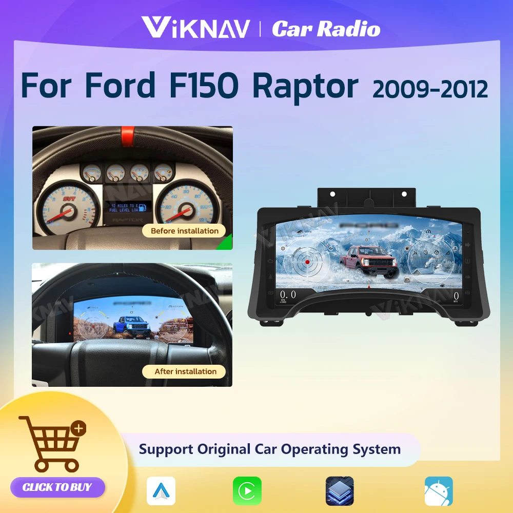 

Виртуальный кокпит цифрового датчика для Ford F150 Raptor 2009-2012, ЖК-экран 13,1 дюйма, приборная панель, панель спидометра