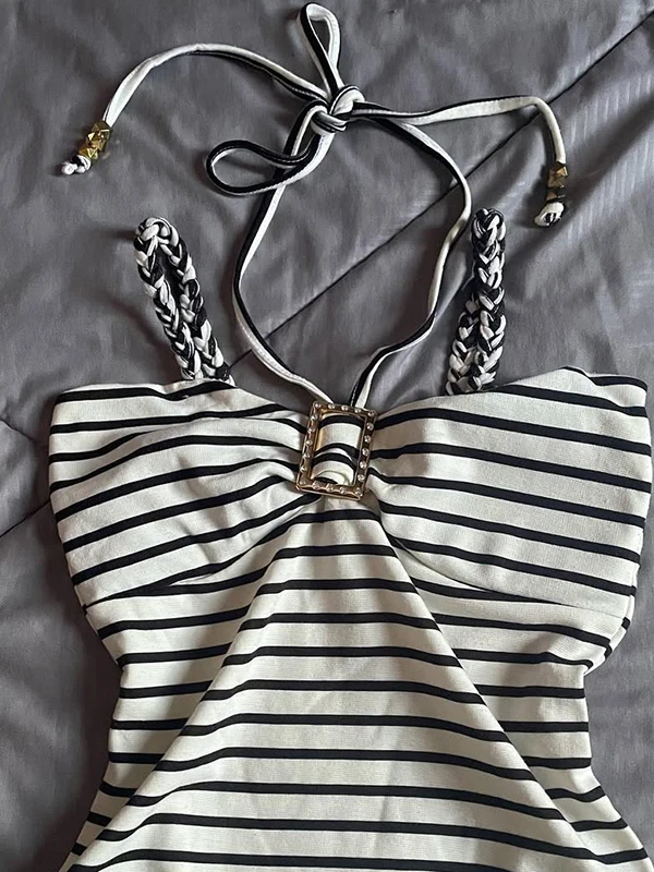 

Original n Stripe Twist Cotton Csole Women's Summer Vintage Gypsy Ne Hanging Top Casual Splice Pattern Cotton Blend