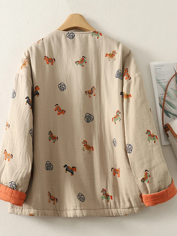 Cappotto invernale in cotone vintage retrò, vestibilità ampia, comodo, casual, con stampa nazionale, design con bottoni e dettaglio