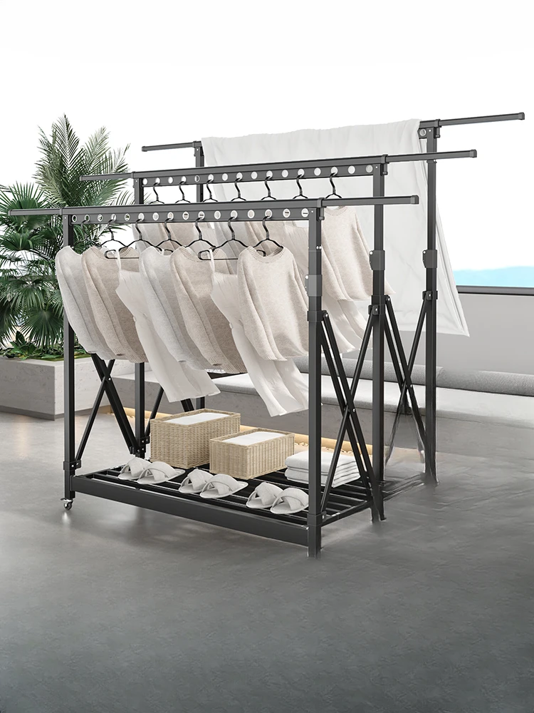 

Folding clothes hanger, floor to ceiling balcony, household clothes cooler, indoor and outdoor mobile telescopic quilt drying to