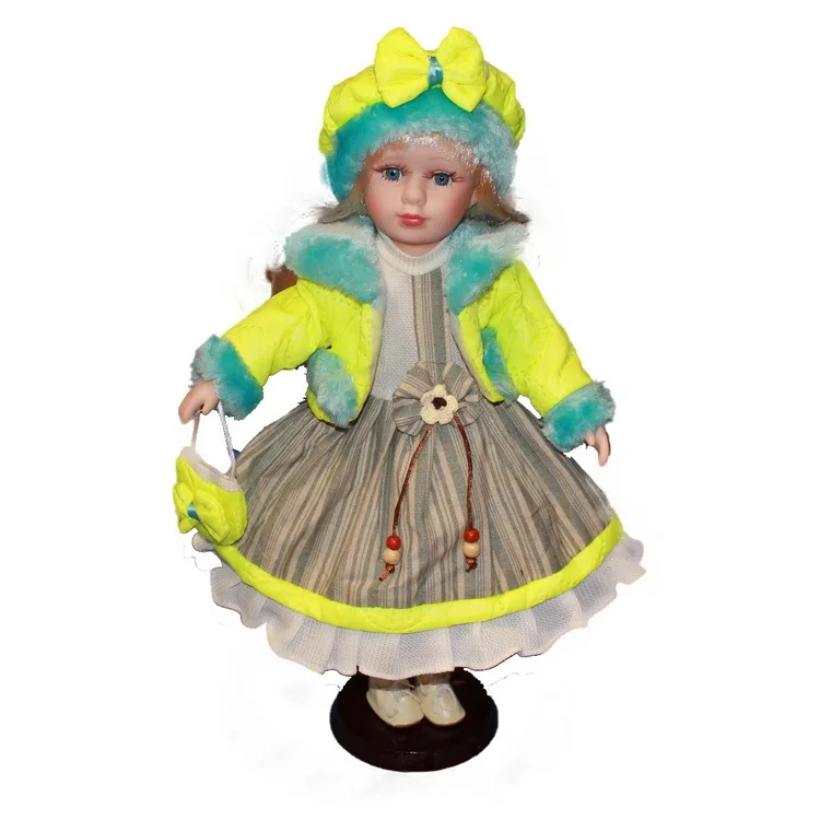 

40cm yellow green dress porcelain girl doll European rural Field Village ceramic doll style home decoration Christmas gifts