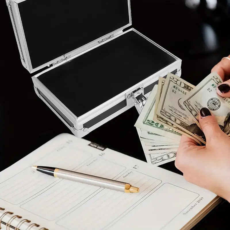 Scatola di alluminio multifunzionale 18x11x5,8 cm Organizzatore di parti di precisione Scatola di visualizzazione per gioielli Organizzatore di contanti nero Fermasoldi