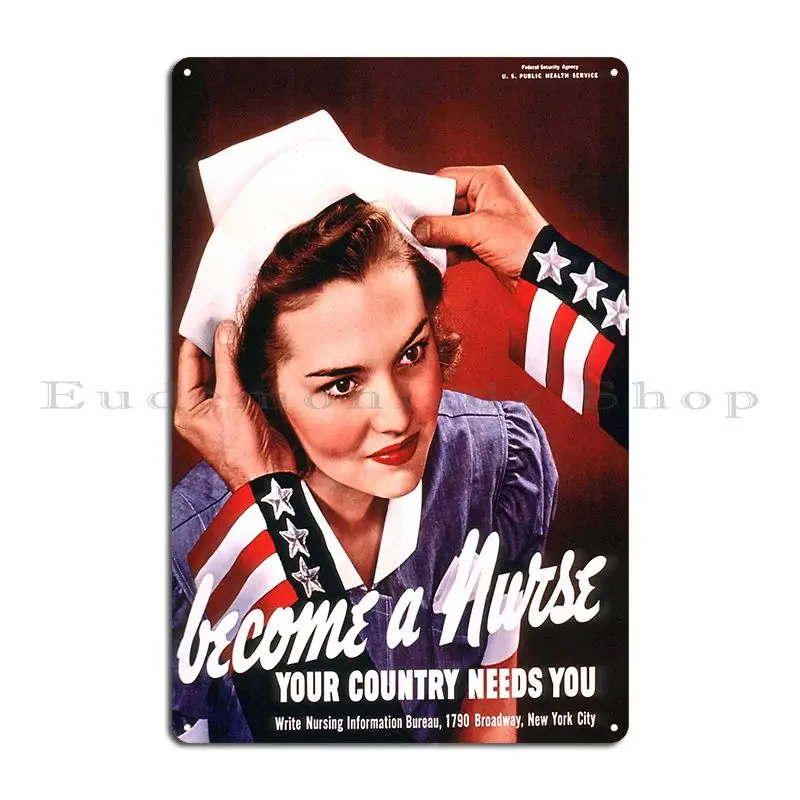 Become A Nurse Federal Health Service Vintage Poster Metal Plaque Poster Cinema Cinema Designer Cinema Party Tin Sign Poster