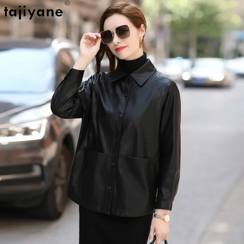 Tajiyane moda de alta qualidade 100% real pele carneiro outfits feminino elegante jaqueta couro real solto casual simples mujer chaqueta