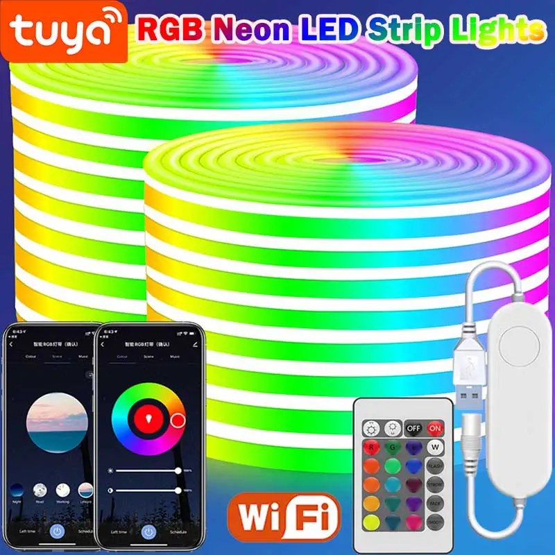 TUYA RGB Neon Light WIFI USB Neon Rope Lights Waterproof Silicone DC5V LED Strip Light for Bedroom Kitchen Home Indoor Decortion