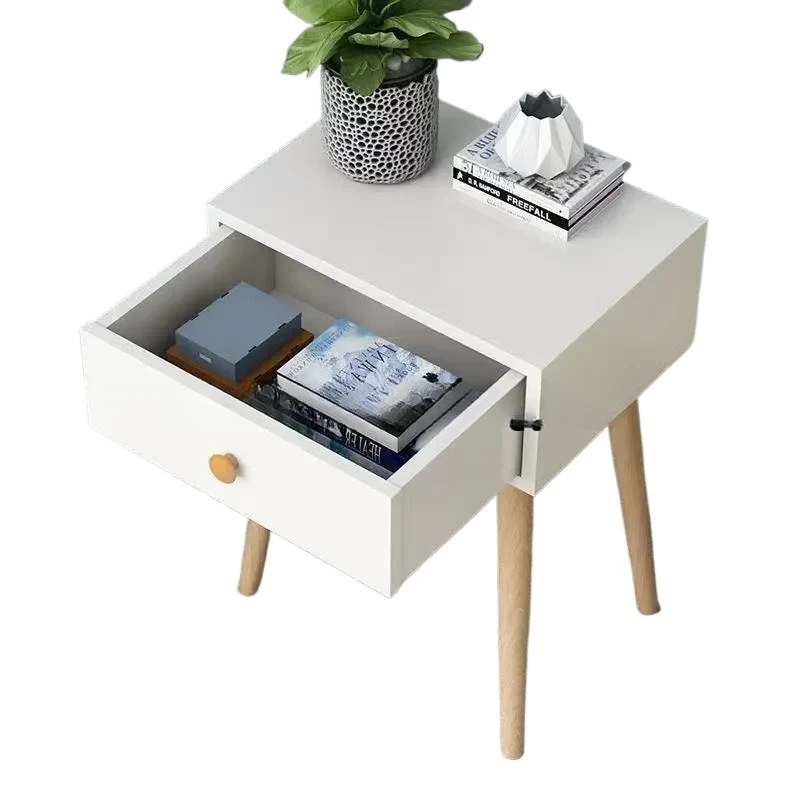 

Modern with Drawer Nightstand , Bedside Table with Solid Wood Legs, Adorable Practical End Side Table with Open Storage Shelf