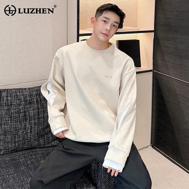 

LUZHEN новые индивидуальные полые футболки с длинными рукавами, мужские повседневные топы оригинального дизайна, оригинальные 2024, универсальные LZ5954