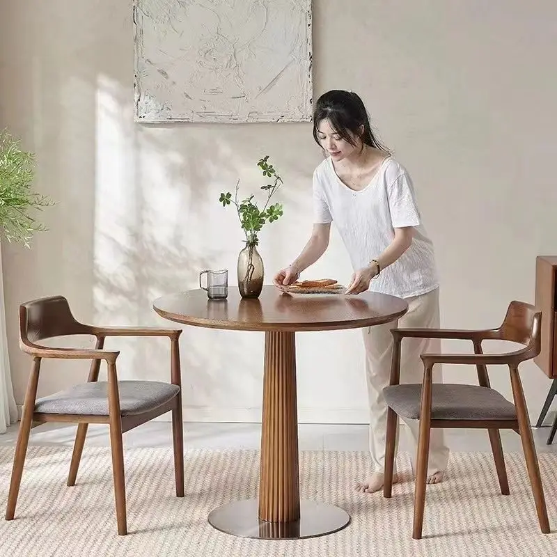 Simple Solid Wood Small Apartment Round Table, Negotiation Table And Chair Combination, Balcony Dining Table And Chairs, Commerc