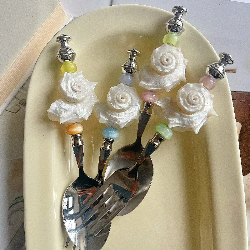 Conch Shell Stainless Steel Flatware Tableware for Kitchen Hotel Home Steak forks Dessert Spoon