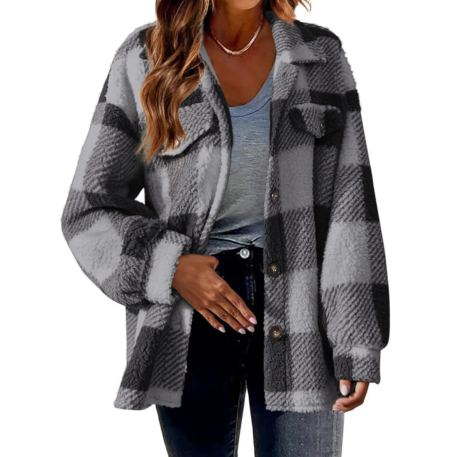 Women'S New Autumn And Winter Oversized Lamb Fleece Jacket Lapel Long Sleeve Button Color Fleece Coat Casual Warm Coat