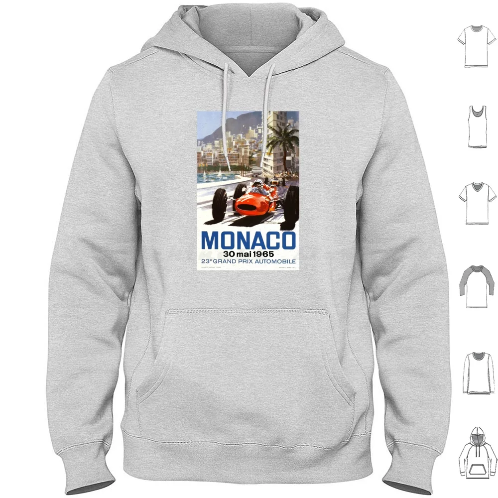 1965 Monaco Grand Prix Racing Poster Hoodies Long Sleeve Monaco Grand Prix Vintage Grand Prix Vintage Racing Grand
