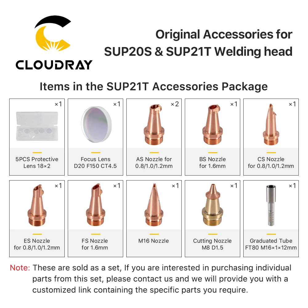 Cloudray-Cabezal de soldadura SUP20S y SUP21T Original, conjunto de accesorios con lente protectora de 18x2, lente de enfoque D20 para soldadura