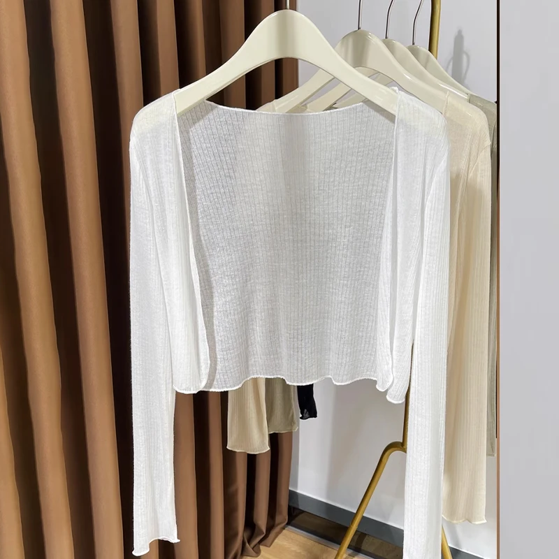 

Корейский однотонный универсальный повседневный тонкий солнцезащитный кардиган с длинными рукавами для женщин, осень