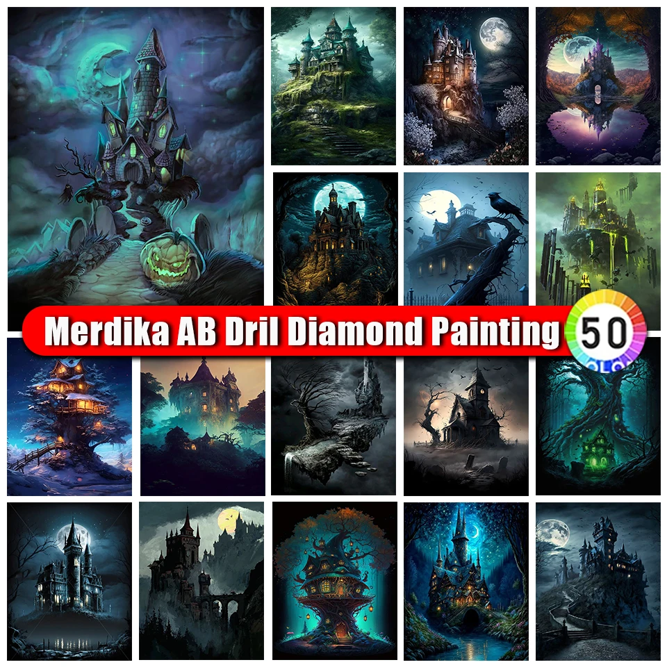 

Merdika Zipper Bag AB DIY 5D Diamond Painting Halloween Castle Art Diamond Embroidery Cartoon Full Drill Mosaic Picture Gift