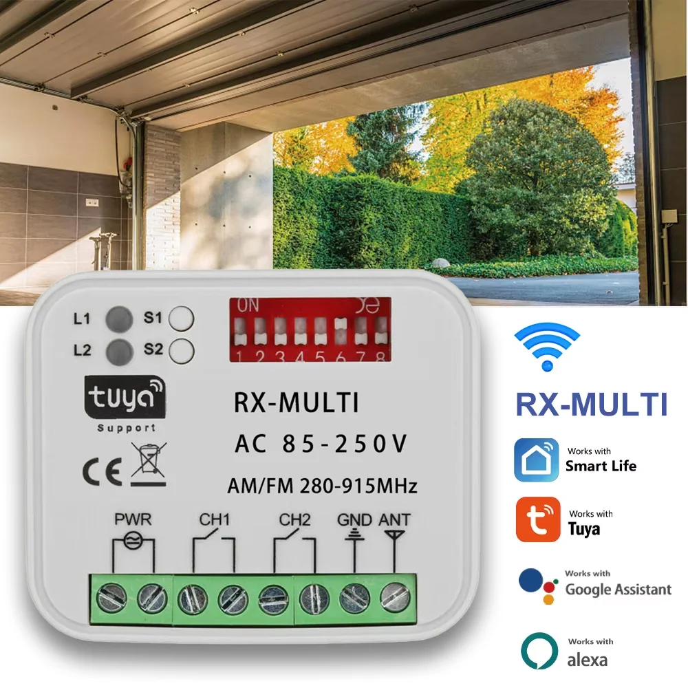 AC/DC 9-30V 85-250V Universal Tuya WiFi Garagentor Empfänger RX-Multi 280-915MHz Tor Schalter für Smart Life Alexa Google Home