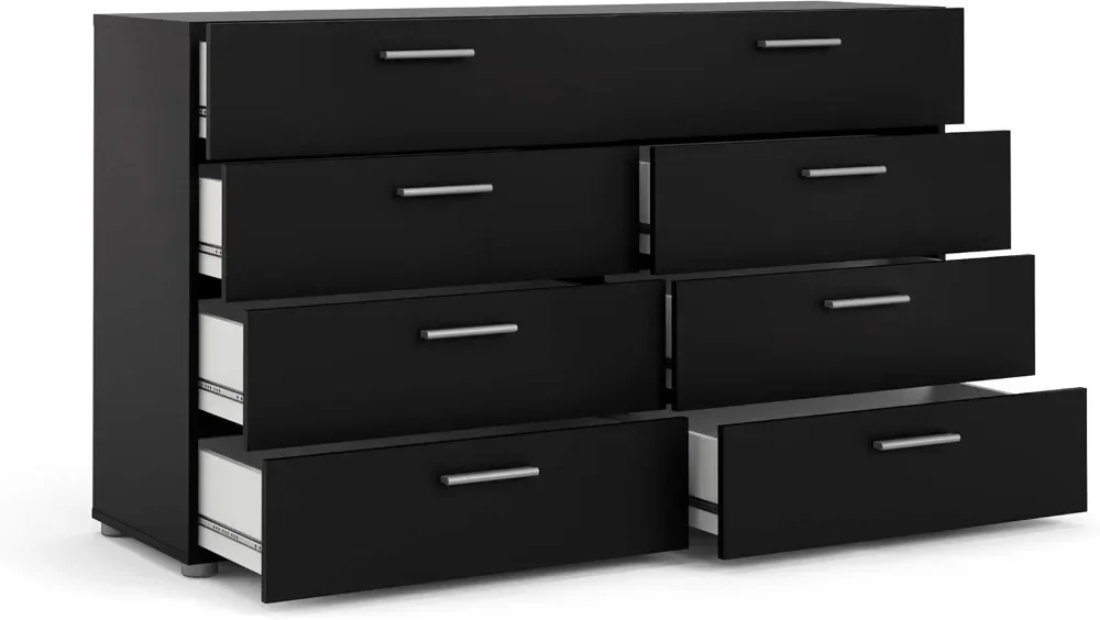 

8 Drawer Double Dresser, 15.85" D x 55.12" W x 32.17" H, Black Matte，Living Room Drawer, bedroom home drawer cabinet