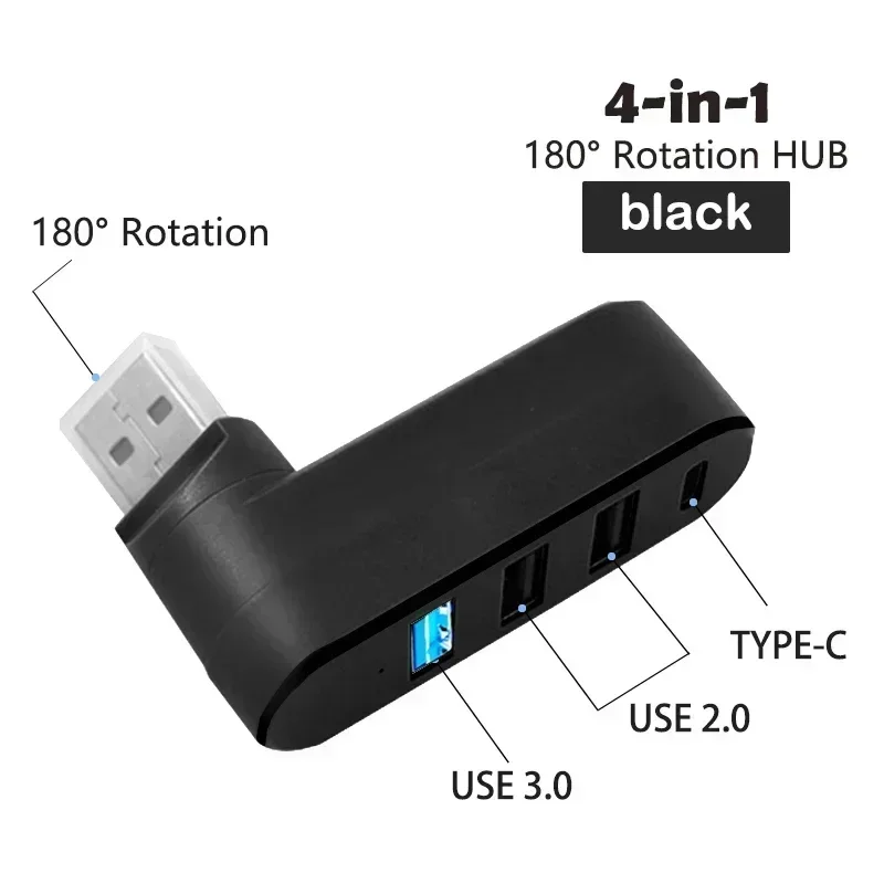 Adaptateur de transfert de données pour ordinateur portable, concentrateur rotatif à 180 °, 4 ports, USB 3.0 2.0, type C, concentrateur haute vitesse, répartiteur de disque U pour PC, MacPle