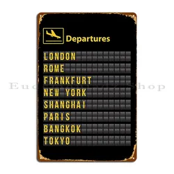 Airport Board Departures Metal Plaque Party Mural Cave Wall Decor Design Tin Sign Poster