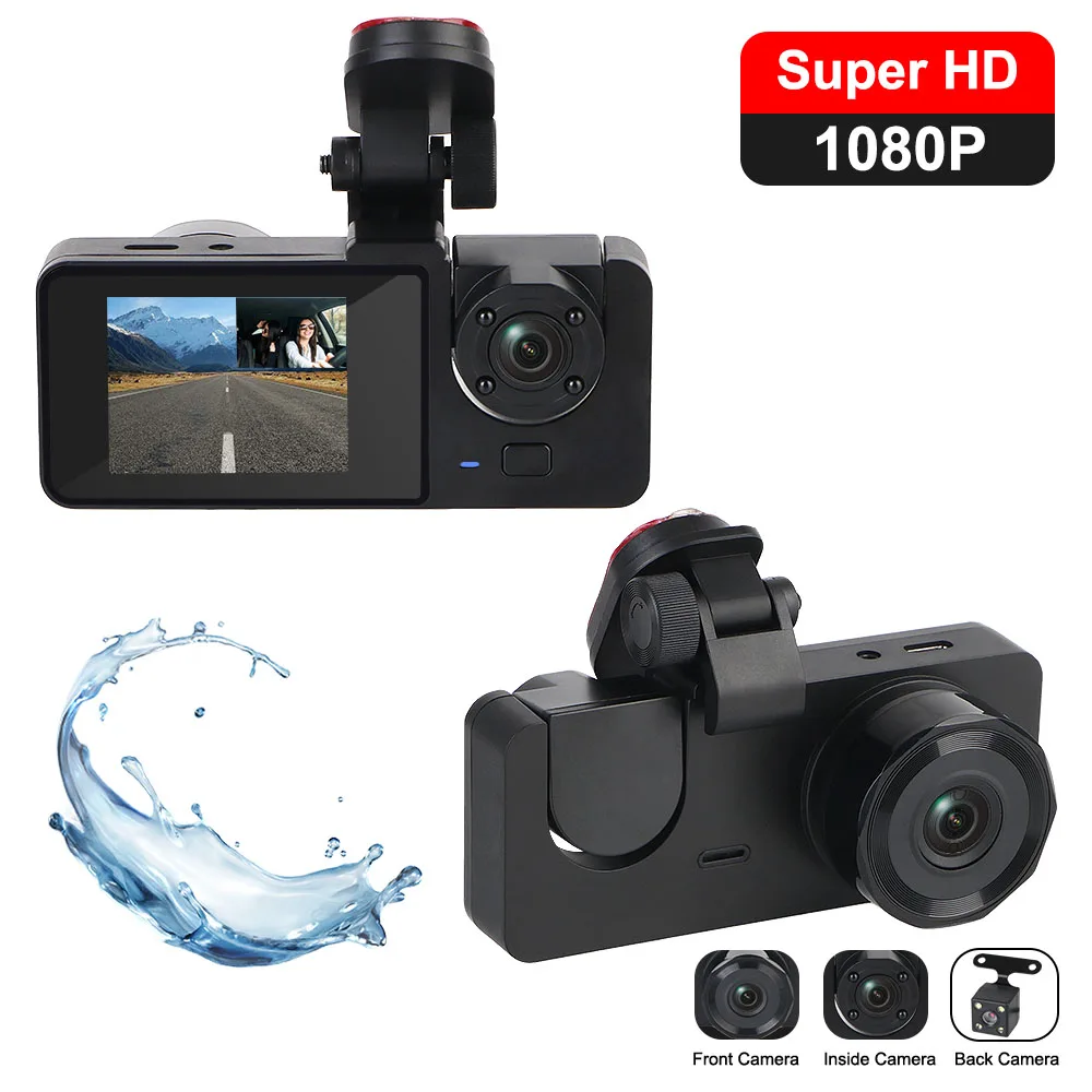 Dashcam Camcorder Car DVR Three Way Camera 3 Channel DVRs Recorder Video Registrator HD 1080P 3-Lens Inside Vehicle Dash Cam