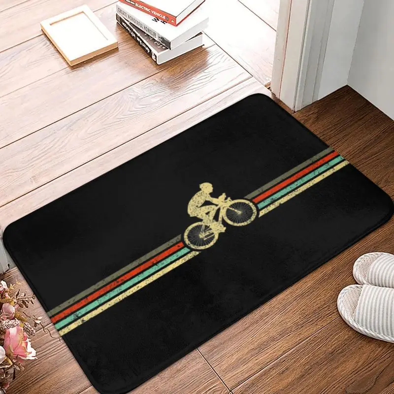 Retro Bicycle Stripes Doormat Non-Slip Kitchen Bathroom Mat Bedroom Balcony Floor Door Entrance Carpet Rug