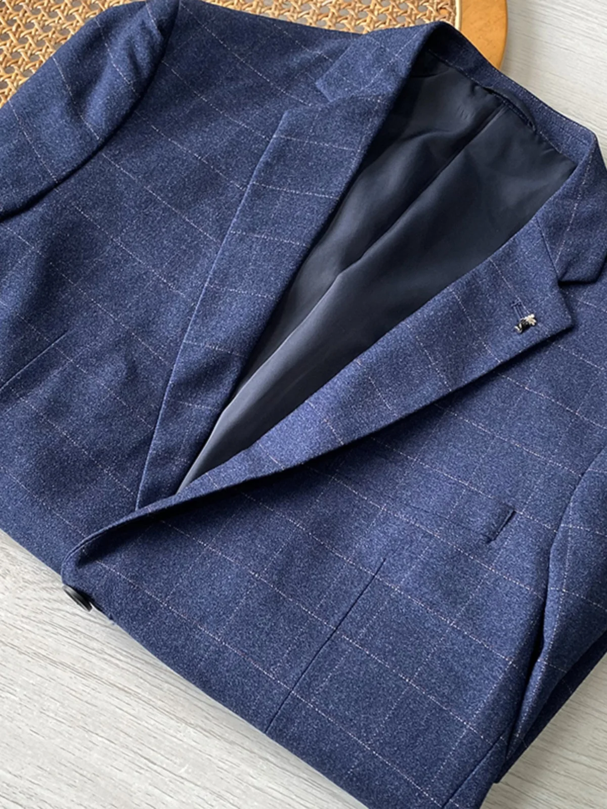 

Busin Casual Plaid Color Woven Men's Light Spring Jaet Stand Fit Youth All Season Long Sve Two Button Single Breasted