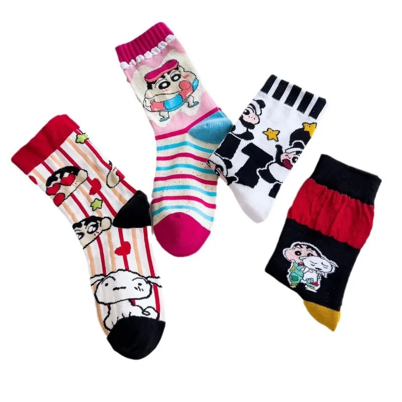 Nuevos calcetines de algodón peinado de otoño e invierno de anime Crayon Shin-chan para adultos, calcetines cálidos a media pantorrilla para mujer, regalo de talla única, todo regalo