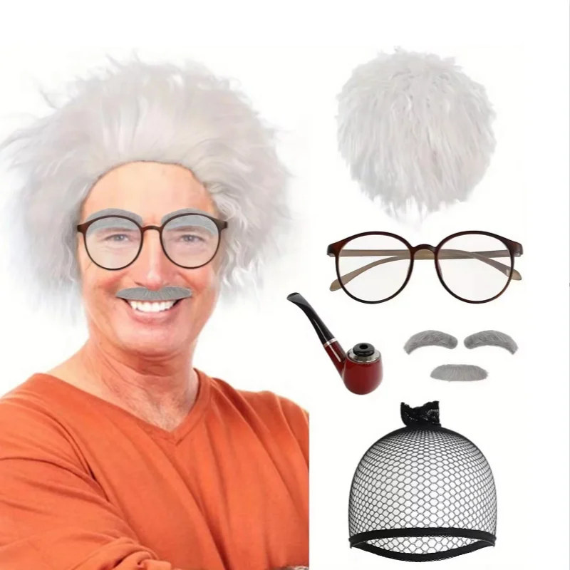 Synthetic Short Wavy White Old Man Wig Cosplay Wig for Party Halloween Music Festival, Thanksgiving Day Christmas ,Dress Up Wig