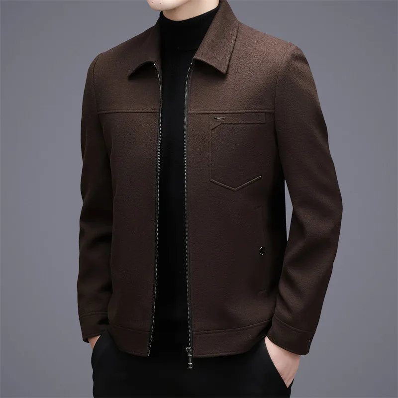 

KIDWHXR Man Coat Simple Solid Color Turn Down Collar Male Business Jacket Long Sleeve Pocket Casual Comfortable Men Outerwear