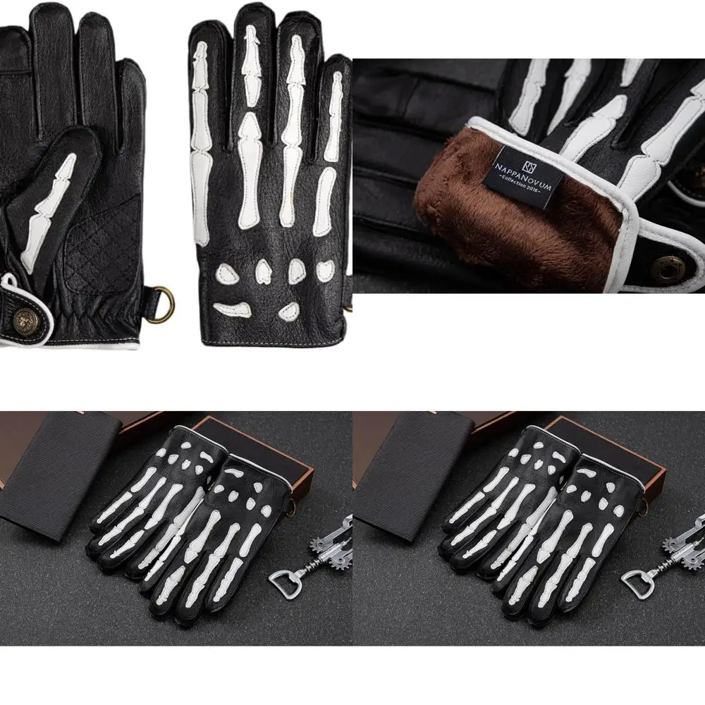 

NappaNovum Deerskin Leather Non-Slip Skeleton Motorcycle Warm Lining Winter Gloves for Men,Gloves for Cycling and Riding