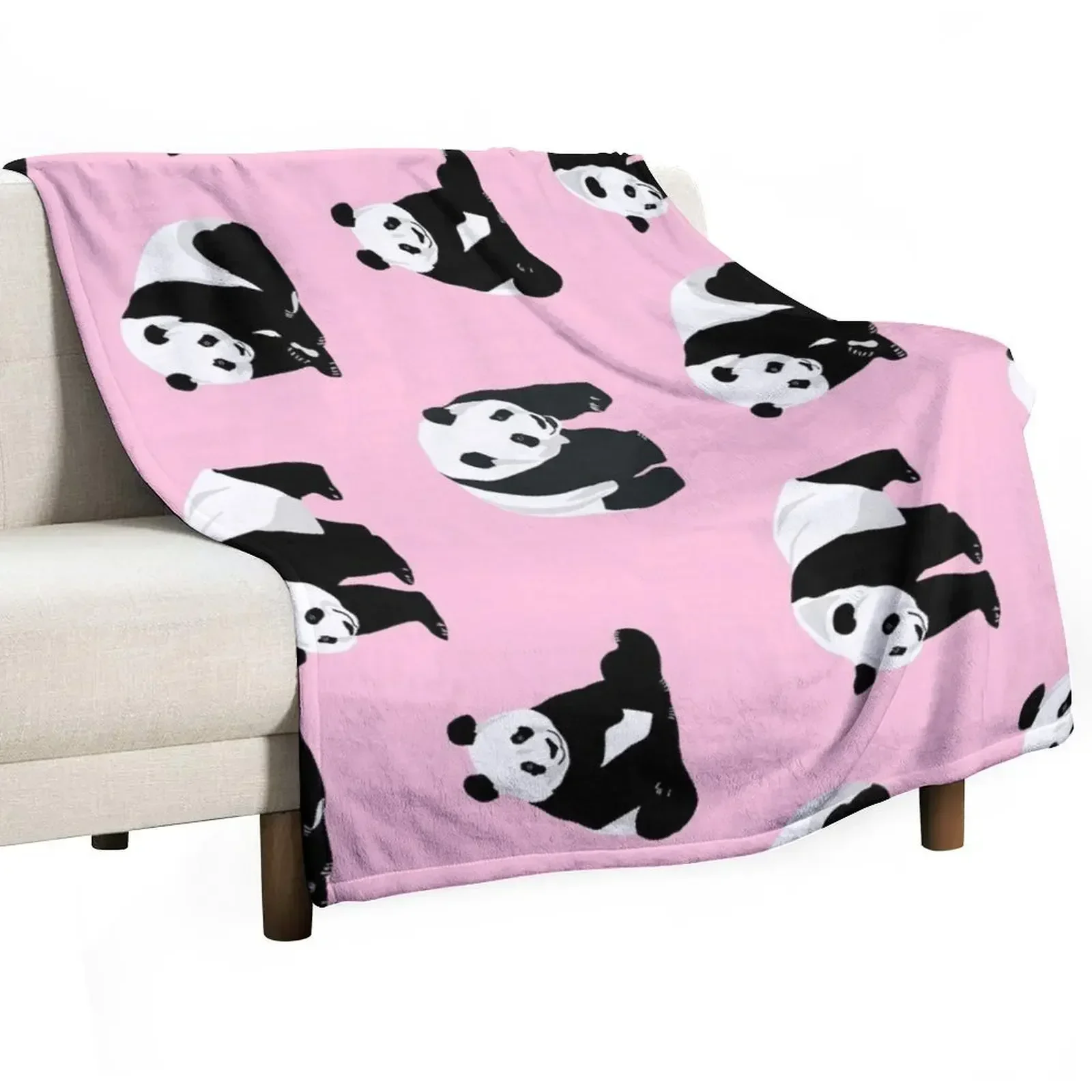 

Multiple Pandas on Pink Background Throw Blanket Plaid on the sofa Vintage Luxury Throw Blankets