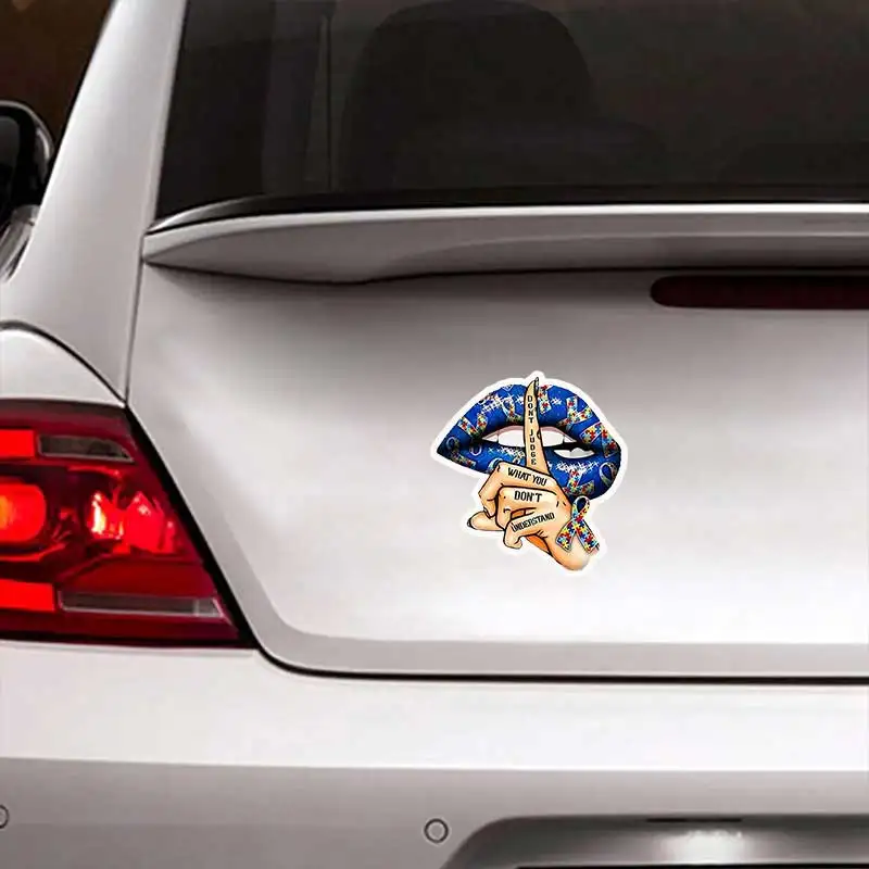 Creative Blue Lipstick Stickers Autism Awareness Ribbon Don't Judge Vinyl Decals for Laptops Guitars Cars Phone Q88 view 4