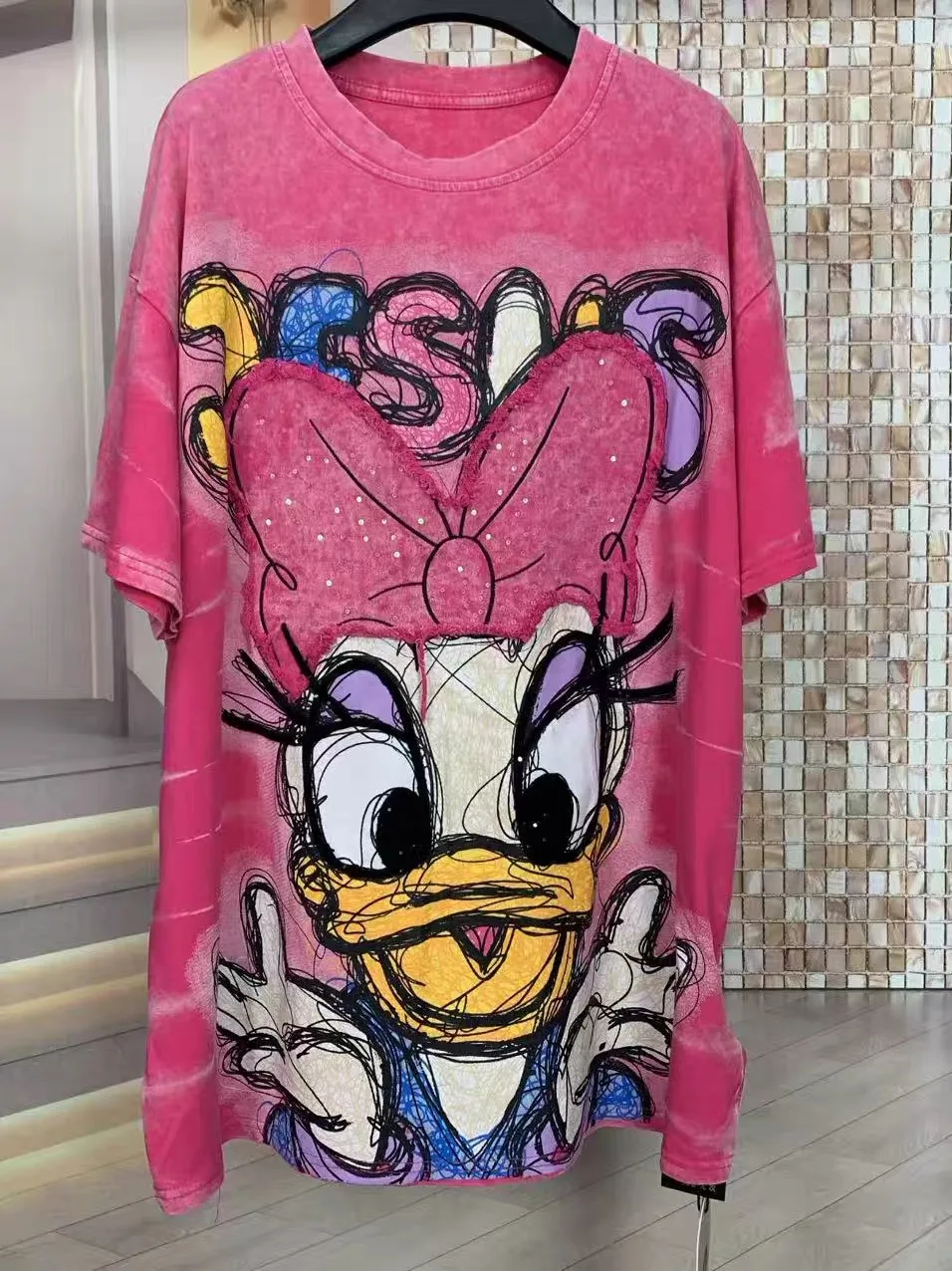 European and American trendy brand new heavy-duty embroidery patch cartoon printed loose short sleeved T-shirt