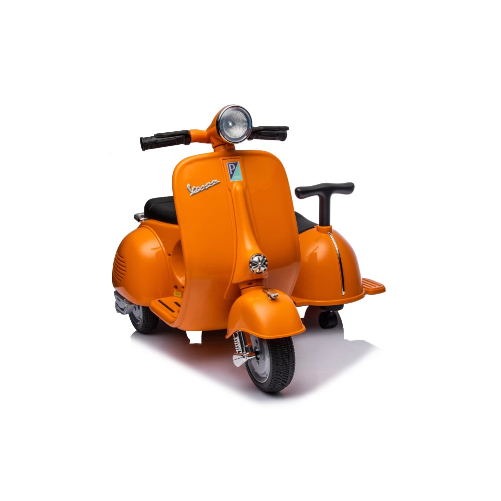 Ride-On Motorcycle with Side Car - 6V Electric Car for Boys and Girls - Two-Seat Ride-On Toy with Music and Storage Bin (Orange)