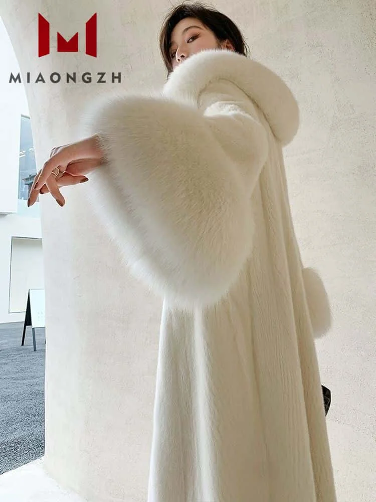 

White New Fashion Long Faux Fox Fur Coat For Women Loose Full Sleeve 2025 Winter Thick Warm Imitation Mink Fur Jacket Overcoat