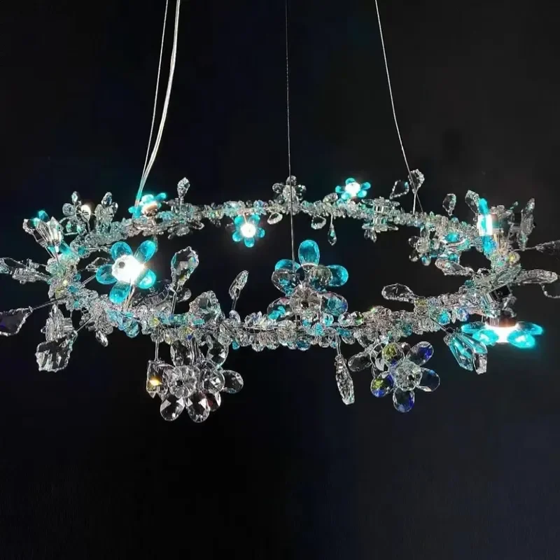Luxury Crystal Chandelier Ring Flower Branch Art Pendant Light for Villa Living Room Dining Restaurant Private Space Decor