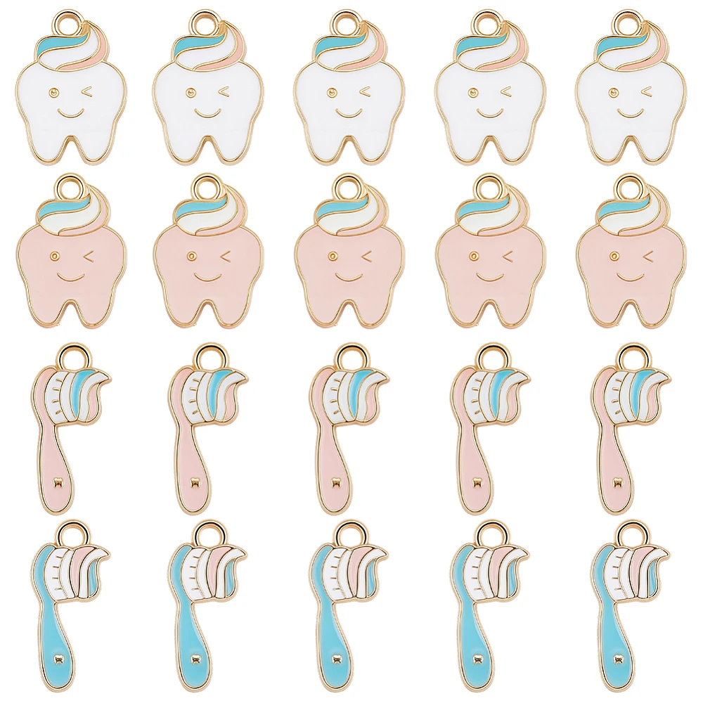 1 Box 80Pcs 4 Styles Toothbrush Charms Tooth Shaped Charm Alloy Enamel Cute Dental Dentist Toothpaste Teeth Pendants for Jewelry