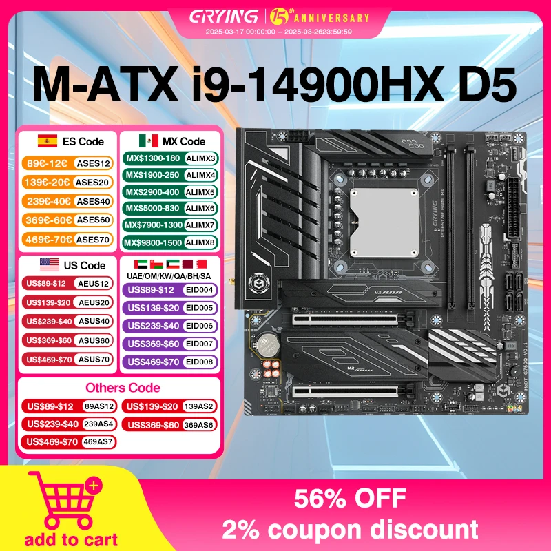 ERYING DIY PC Gamer Motherboard CPU Combo Core Interposer Kit i9 14900HX 24C32T DDR5 RAM Desktop Set Computer Placa Mãe LGA 1151